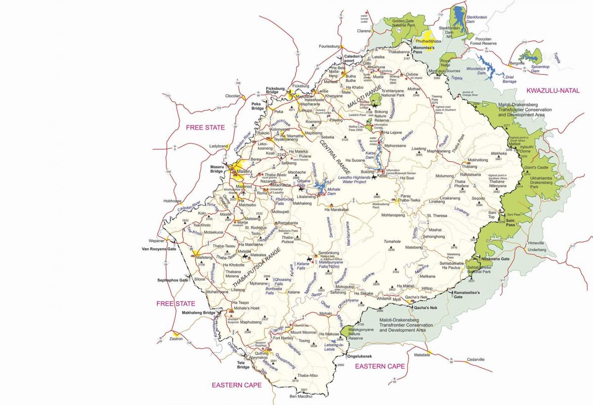 kort over Lesotho grænsen indlæg