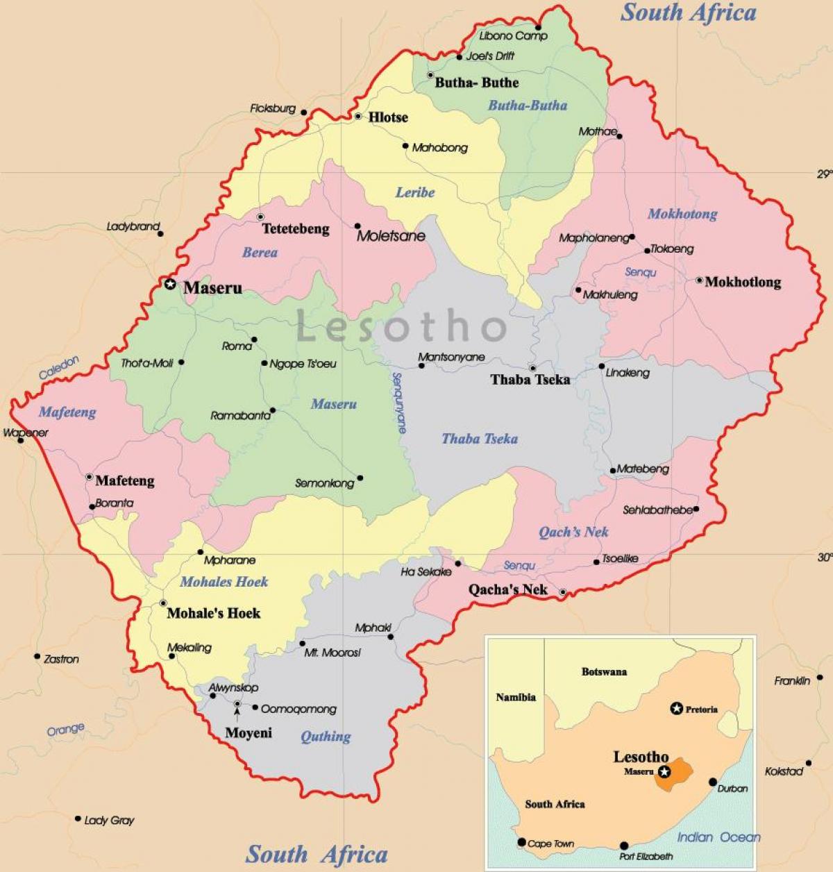 kort over Lesotho