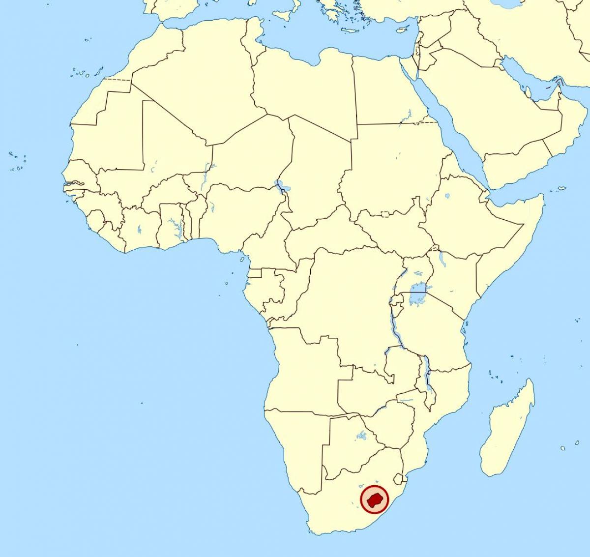 kort over Lesotho på et kort over afrika