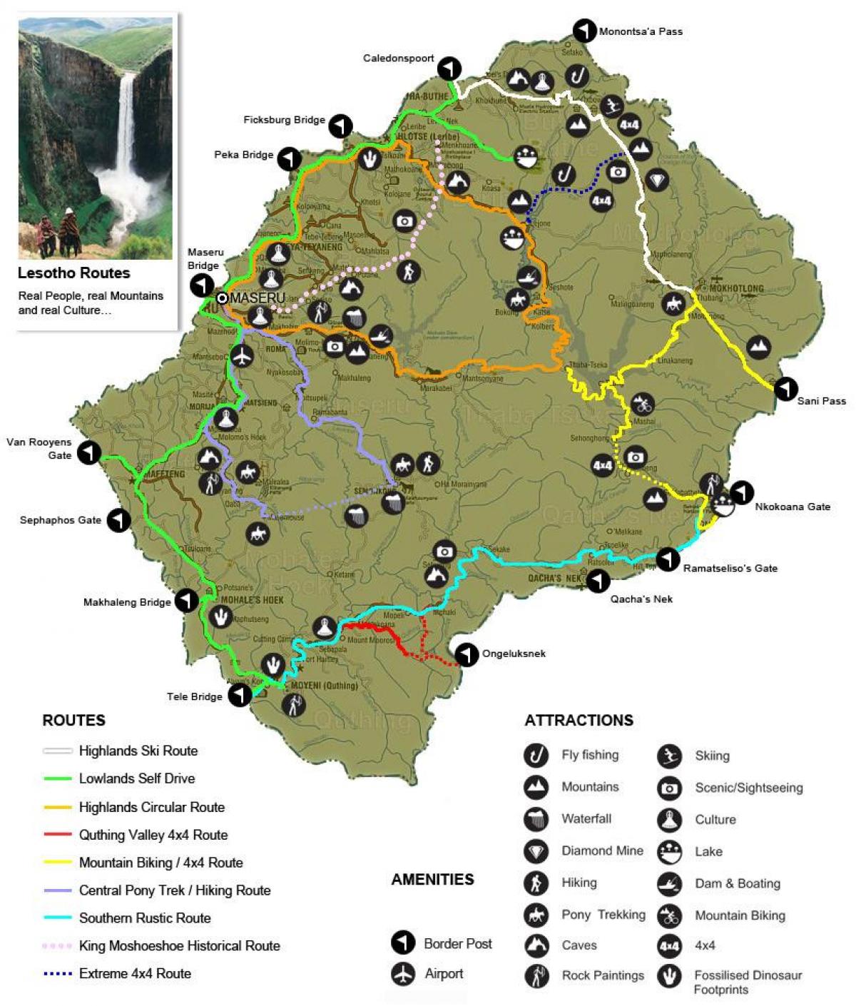 kort over Lesotho turist