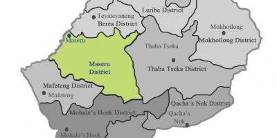 Kort over Lesotho, der viser distrikter