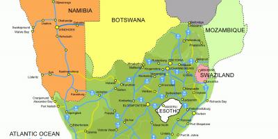 Kort over Lesotho og sydafrika